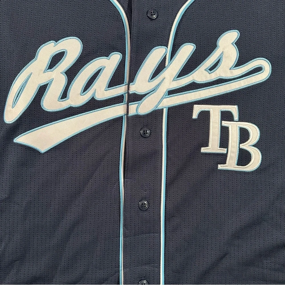 Tampa Bay Rays TB True Fan Navy Blue MLB Button Front Jersey Large - Picture 2 of 7